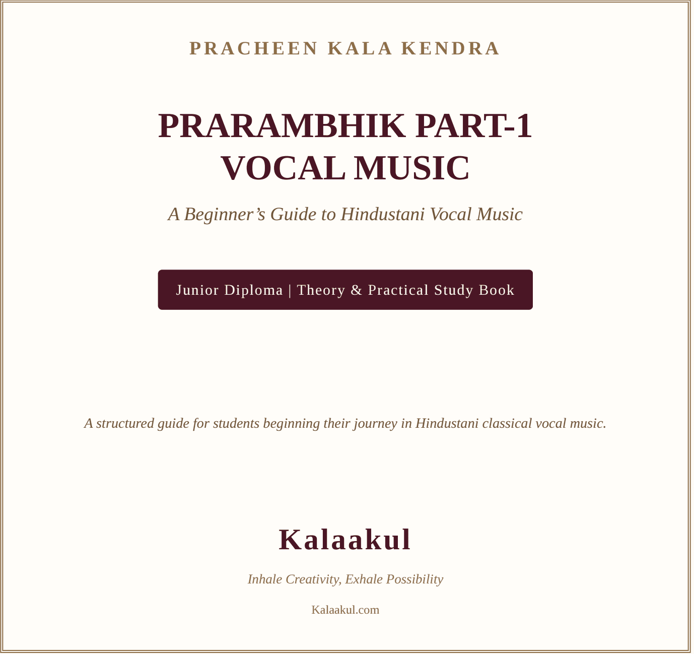 Prarambhik Part 1 Theory Book for Pracheen Kala Kendra Prarambhik Part 1 Syllabus for Hindustani vocal music